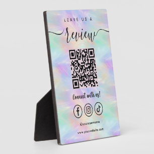 Leave Us A Review Qr Code Iridescent Opal Stylish Plaque