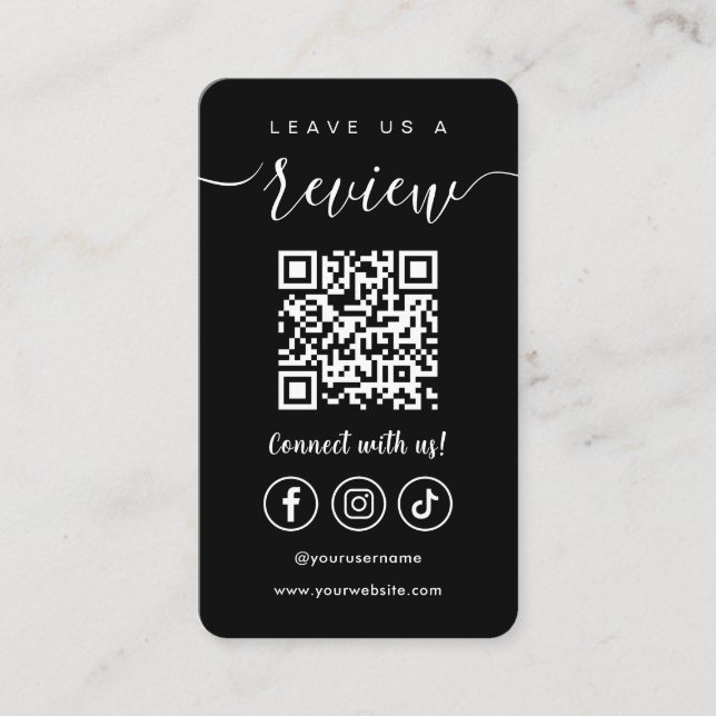 Leave Us A Review Qr Code Social Media Logo Black Business Card (Front)