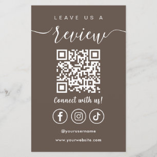Leave Us A Review Qr Code Social Media Logo Brown Flyer