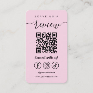 Leave Us A Review Qr Code Social Media Logo Pink Business Card