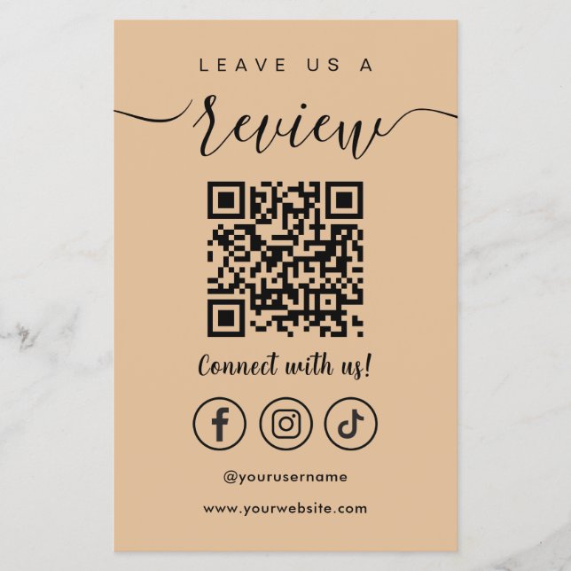 Leave Us A Review Qr Code Social Media Logo Rustic Flyer (Front)