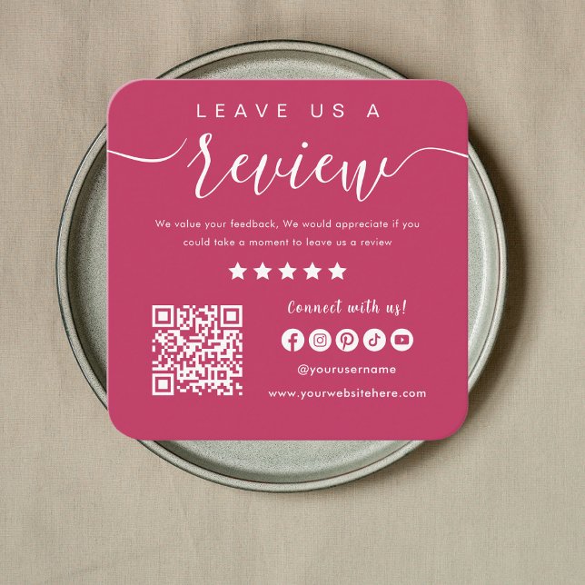 Leave Us A Review Qr Code Social Media Logo Square Business Card (Creator Uploaded)