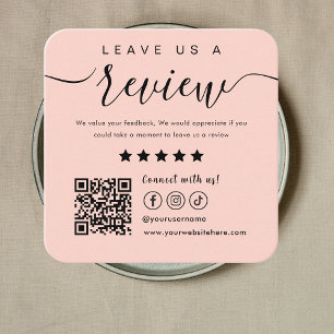 Leave Us A Review Social Media Logo Blush Pink Square Business Card