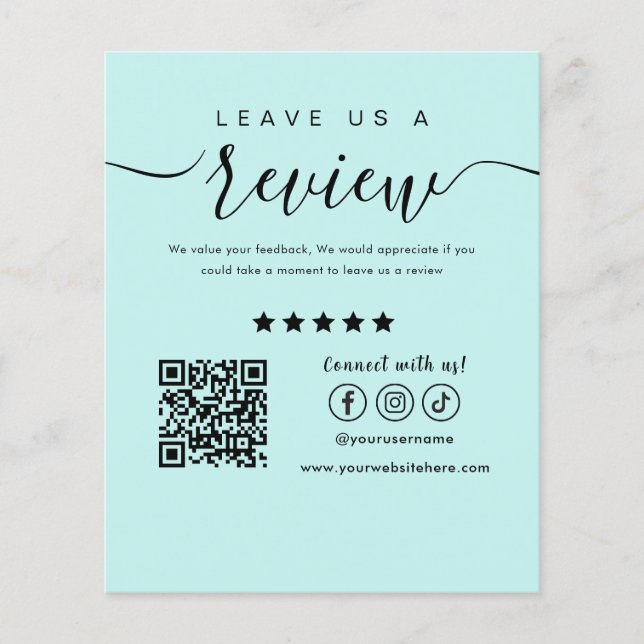 Leave Us A Review Social Media Logo Light Blue Flyer (Front)