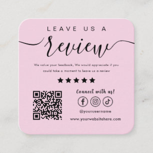 Leave Us A Review Social Media Logo Trendy Pink Square Business Card