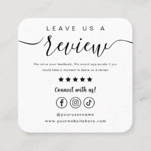 Leave Us A Review Social Media Logo White Script Square Business Card