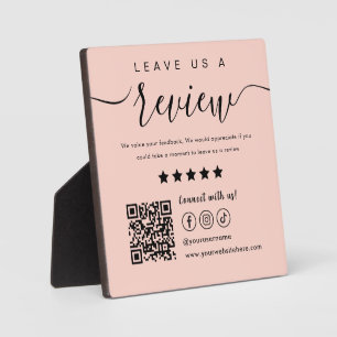 Leave Us A Review Social Media Qr Code Blush Pink Plaque