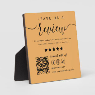Leave Us A Review Social Media Qr Code Logo Orange Plaque