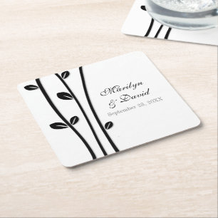 Leaved Black Branches Square Paper Coaster