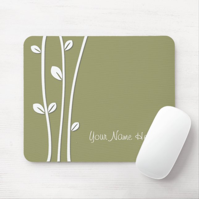 Leaved White Branches Mouse Pad (With Mouse)