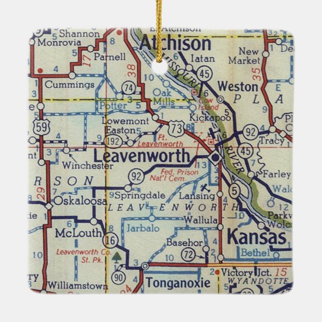 Leavenworth KS Vintage Map Ceramic Ornament (Back)
