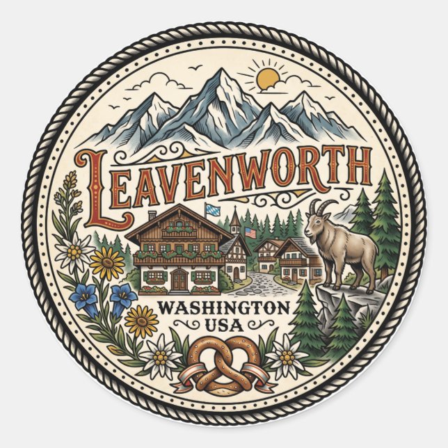 Leavenworth USA Classic Round Sticker (Front)