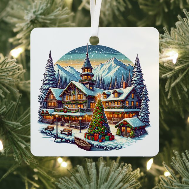 Leavenworth, Washington at Christmas Time Metal Tree Decoration (Insitu)