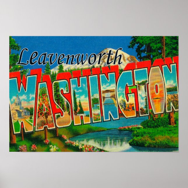 Leavenworth, Washington - Large Letter Scenes Poster (Front)