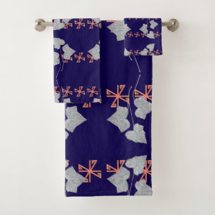 Leaves And Asterisks Navy Blue  Bath Towel Set