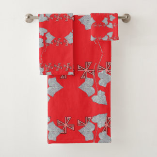Leaves And Asterisks Red Bath Towel Set