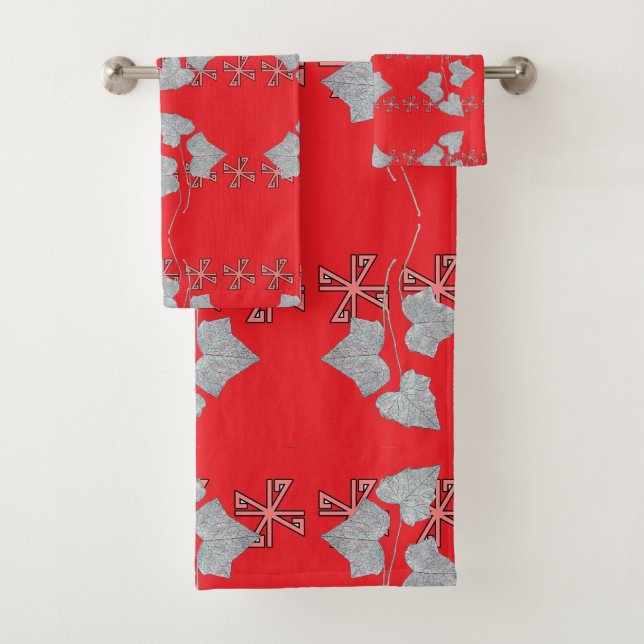 Leaves And Asterisks Red  Bath Towel Set (Insitu)