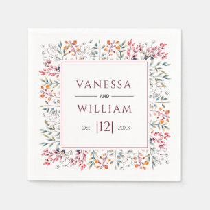 Leaves and berries burgundy winter wedding napkin