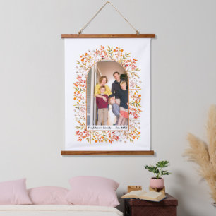Leaves and berries burnt orange arch family photo  hanging tapestry