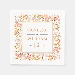 Leaves and berries burnt orange fall wedding napkin