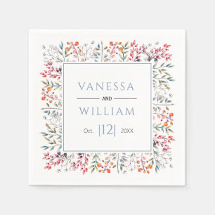 Leaves and berries dusty blue winter wedding napkin