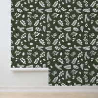 Leaves and Berries Pattern - Dk Green | White
