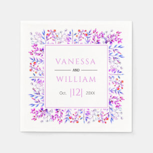 Leaves and berries pink purple winter wedding napkin