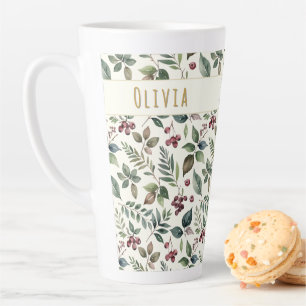 Leaves and Berries Rustic Winter Personalised Latte Mug