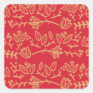 leaves and berries square sticker