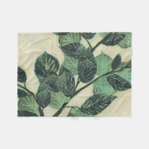 Leaves and Branches on Cream Background Fleece Blanket