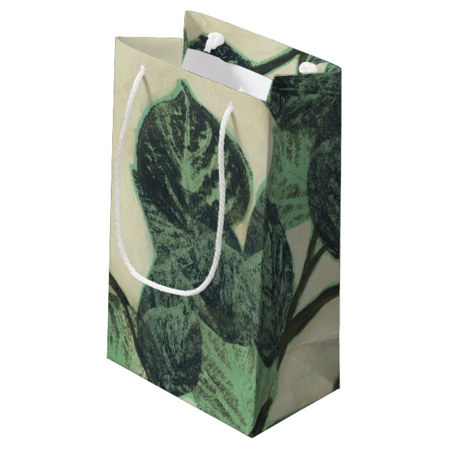 Leaves and Branches on Cream Background Small Gift Bag (Back Angled)