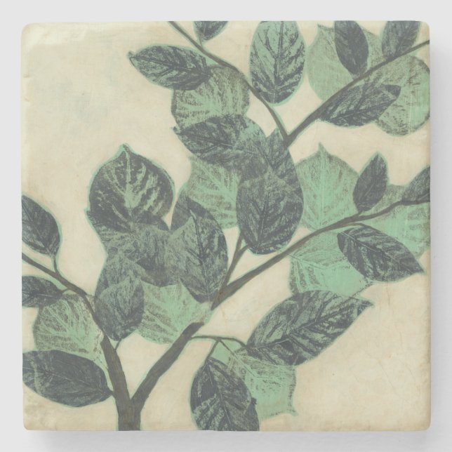 Leaves and Branches on Cream Background Stone Coaster (Front)
