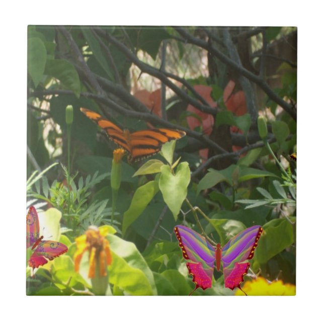 Leaves and Butterflies Ceramic Tile (Front)