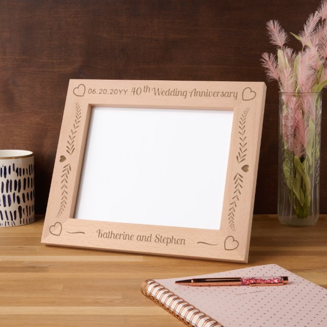 Leaves and Hearts Couple 40th Wedding Anniversary Etched Frames (Left)