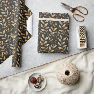 Leaves and Organic Shapes in Earth Tones Wrapping Paper
