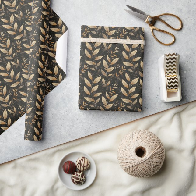 Leaves and Organic Shapes in Earth Tones Wrapping Paper (Crafts)