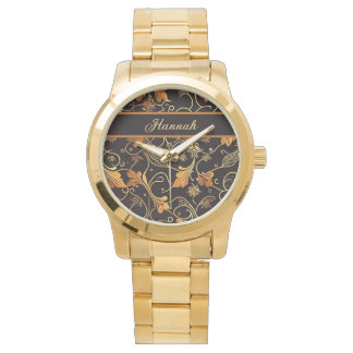 Leaves and rocks orange to black pattern watch