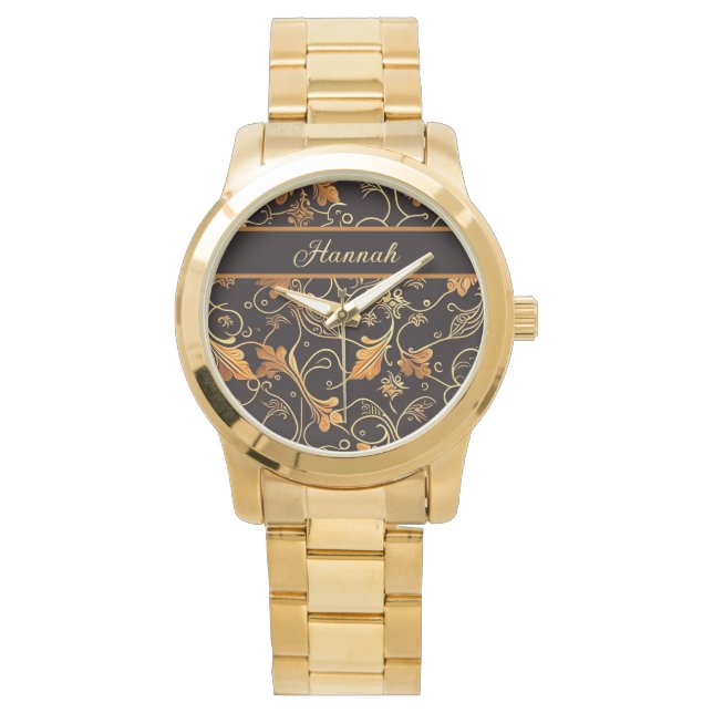 Leaves and rocks orange to black pattern watch (Front)