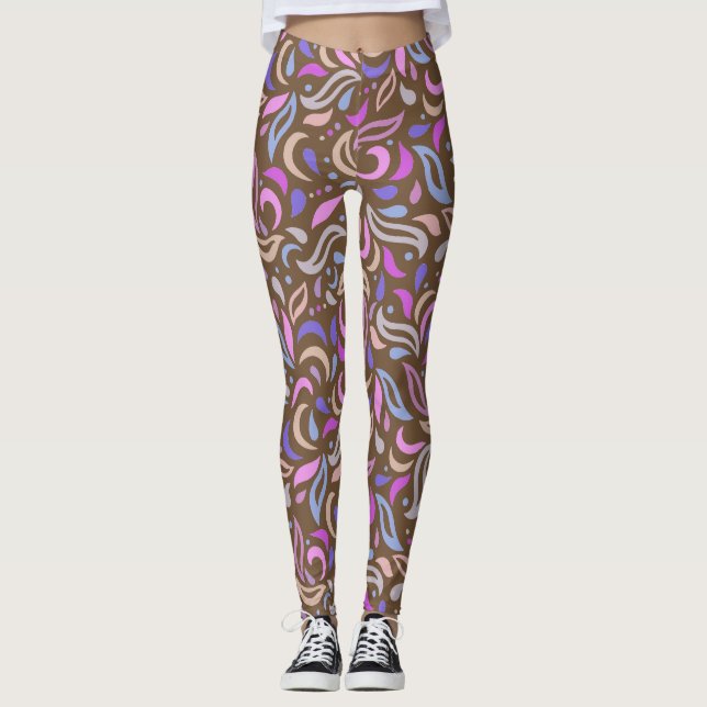 Leaves and Swirls Pattern Leggings (Front)