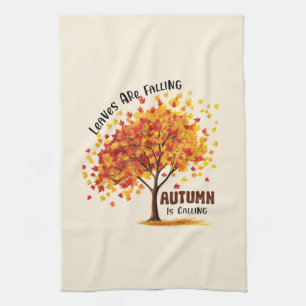 Leaves Are Falling, Autumn Is Calling – Cosy Fall Tea Towel