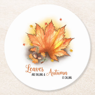 Leaves are Falling & Autumn is Calling Round Paper Coaster