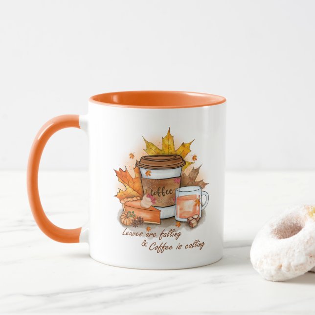 Leaves Are Falling Coffee Is Calling  Mug (With Donut)