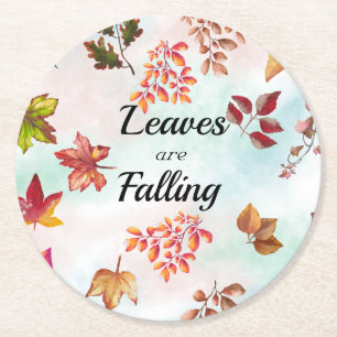 Leaves are Falling Watercolor Fall Autumn Leaves Round Paper Coaster
