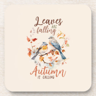 Leaves Are Falling –Whimsical Fall Birds & Foliage Coaster