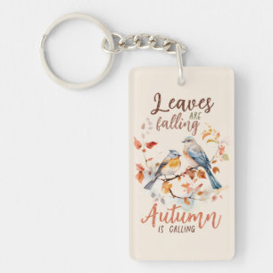 Leaves Are Falling –Whimsical Fall Birds & Foliage Key Ring