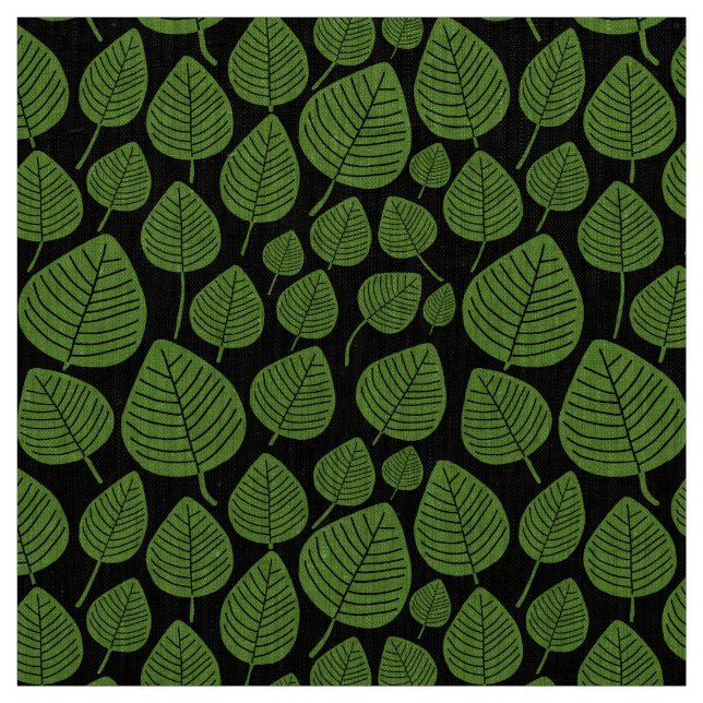 Leaves - Avocado Green on Black Fabric (Swatch)