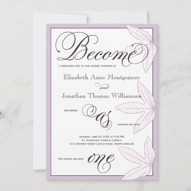 Leaves Become as One Christian Wedding Invitation (Front)