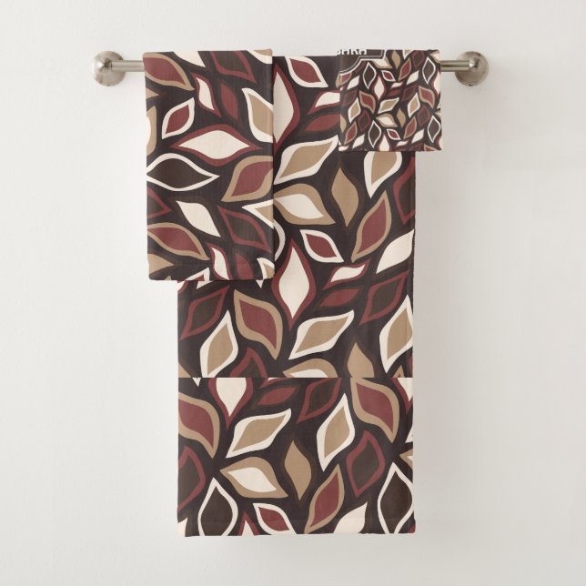 Leaves Beige Brown Minimal Pattern Bath Towel Set (Insitu)