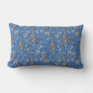 Leaves Berries Blue Elegant Watercolor Floral Lumbar Cushion
