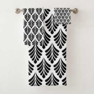 Leaves Black and White Minimal Bath Towel Set